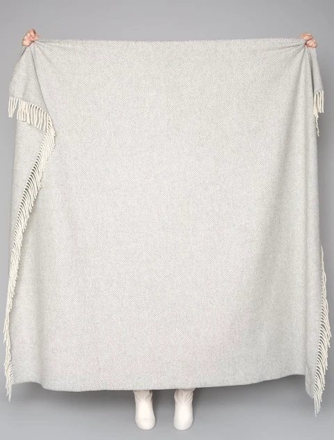 Wool and Cashmere Throw - Light Grey Herringbone