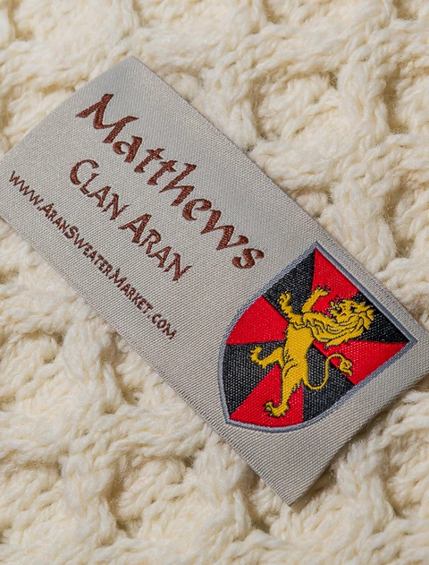 Matthews Clan Aran Poncho - Label