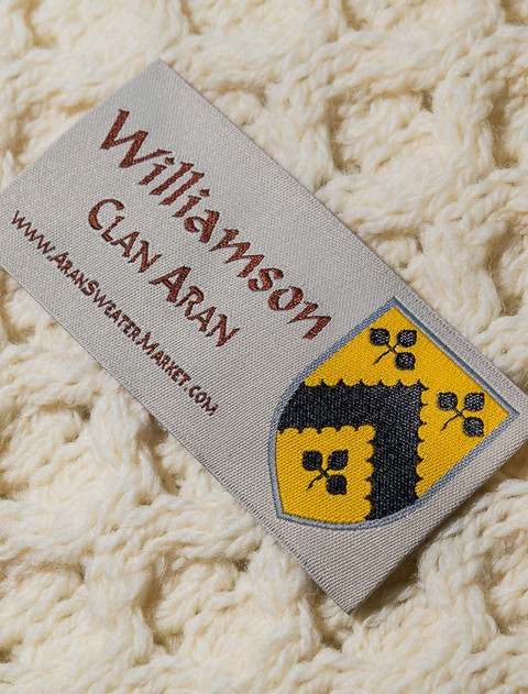 Williamson Clan Aran Throw - Label
