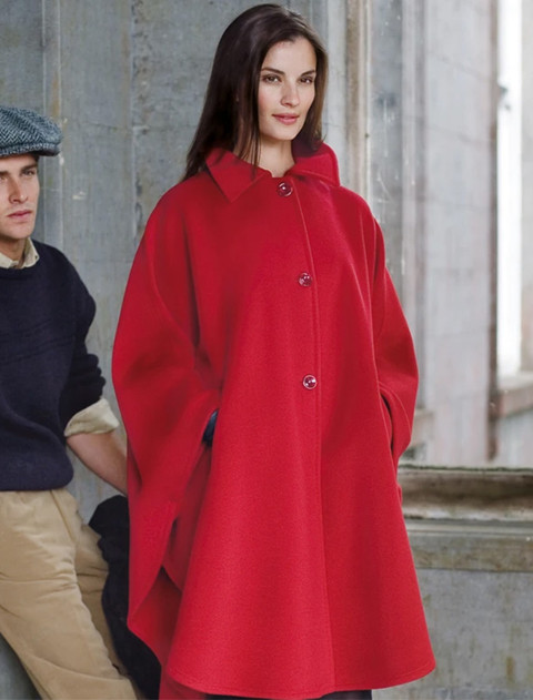 Cashmere Wool Cape With Saddle Stitching - Red