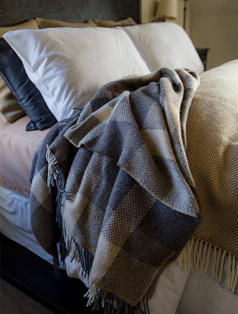 Luxury Cashmere Wool Throw - Beige & Cream Check