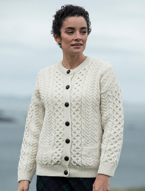 Merino Wool Aran Lumber Jacket - Mer White