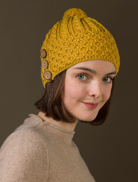 Merino Honeycomb Pom Pom Hat - Sunflower Yellow