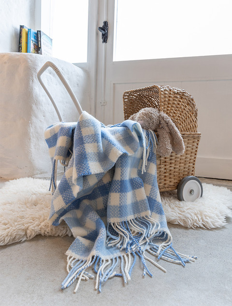 Wool Cashmere Baby Throw - Blue Block Check