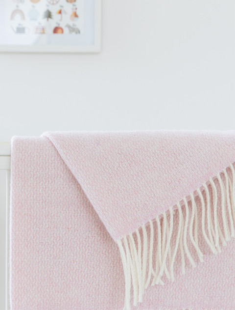 Wool Cashmere Baby Throw - Pink Herringbone