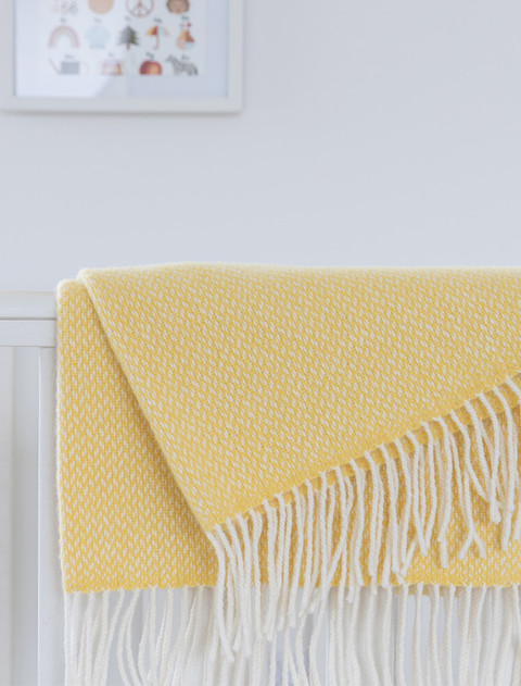Wool Cashmere Baby Throw - Yellow Herringbone