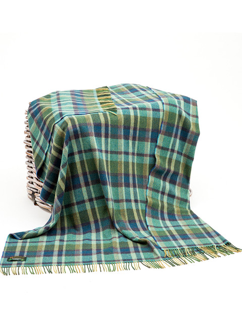 Lambswool Throw - Green Mix & Blue Tartan
