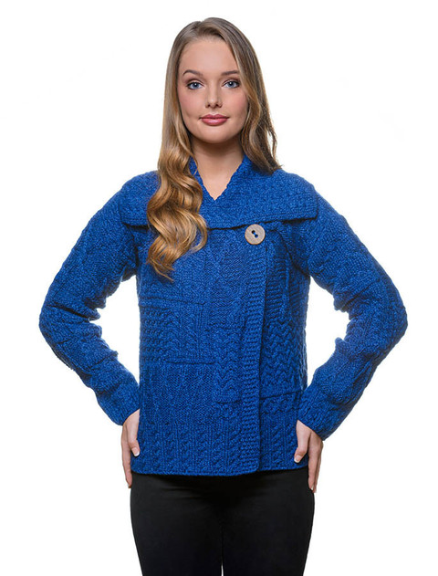 Patchwork Cardigan with Collar - Blue Marl