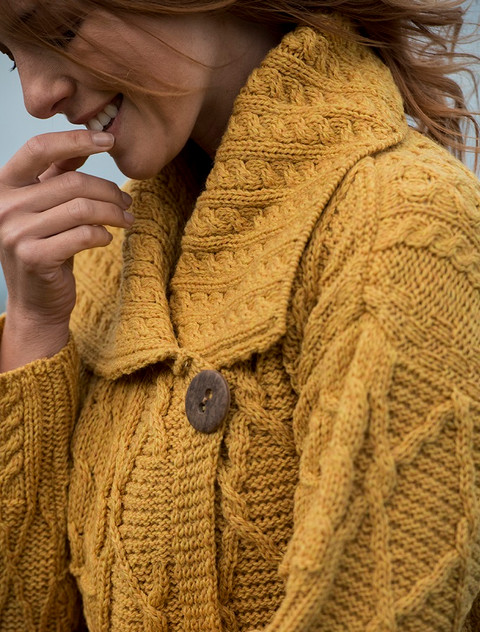 Patchwork Cardigan with Collar - Sun Flower Yellow