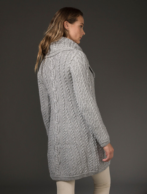 Large Collar Aran Coat - Soft Grey