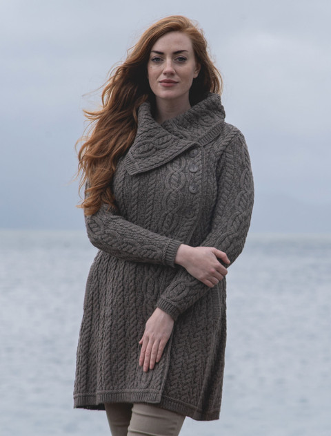 Large Collar Aran Coat -Charcoal