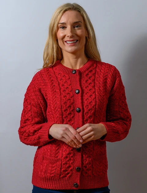 Merino Wool Aran Lumber Jacket - Chillipepper