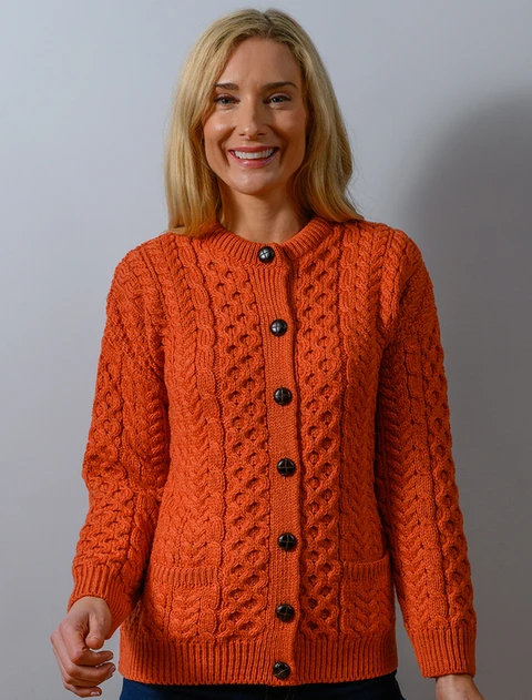 Merino Wool Aran Lumber Jacket - Autumn Leaf