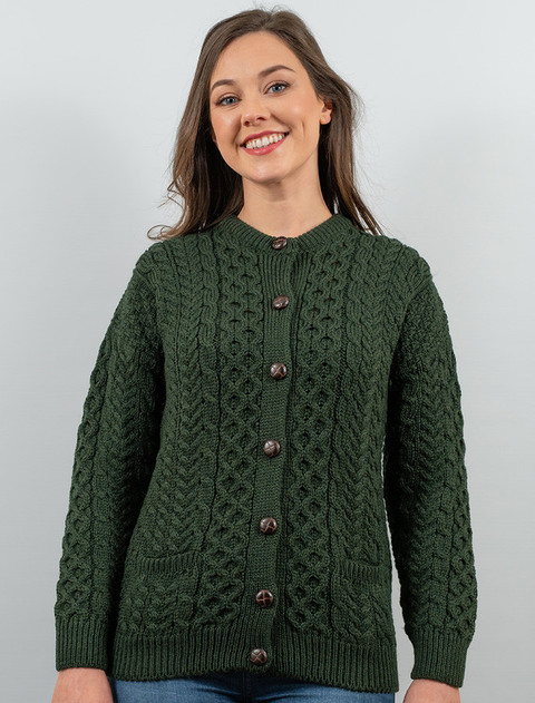 Merino Wool Aran Lumber Jacket - Army Merino