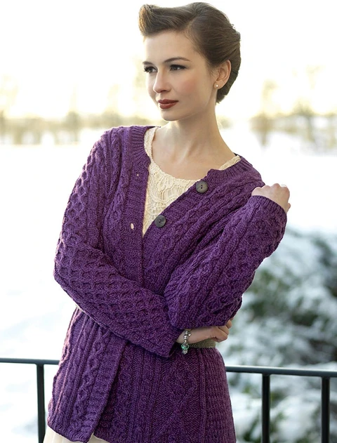 Women's Merino Wool A-Line Fit Cardigan - Purple