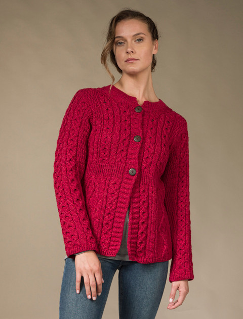 Women's Merino Wool A-Line Fit Cardigan - Chillipepper