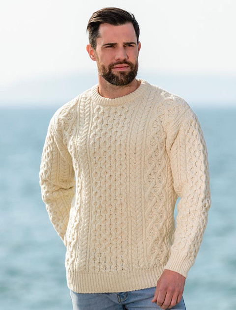 Heavyweight Merino Wool Aran Sweater - Natural White