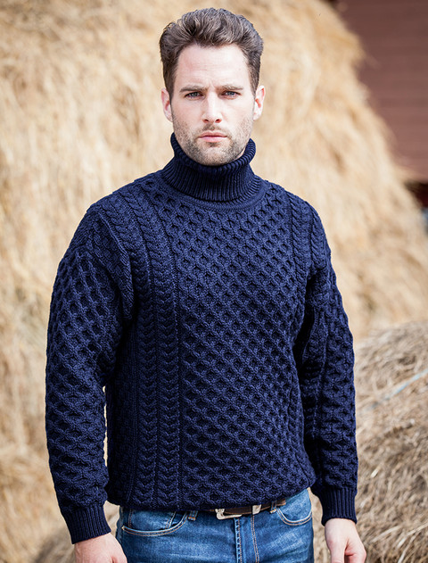 Mens Wool Turtleneck Sweater - Navy