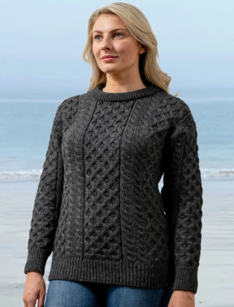 Women's Dún Aonghasa Heavyweight Aran Sweater - Charcoal