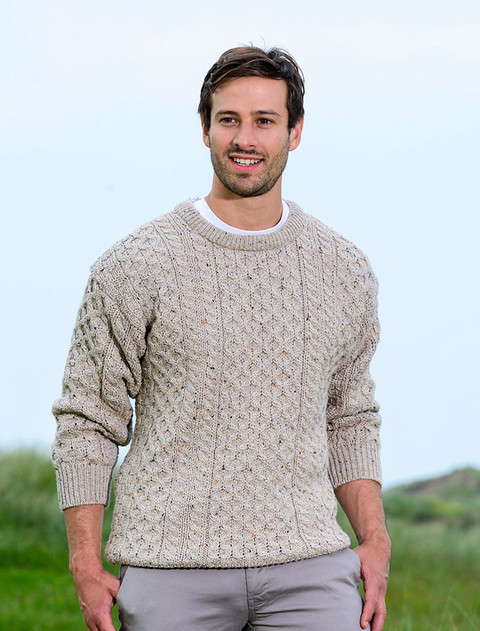 Mens Heavyweight Traditional Aran Wool Sweater - Skiddaw