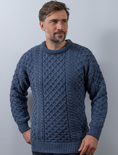 Mens Heavyweight Traditional Aran Wool Sweater - Caspian