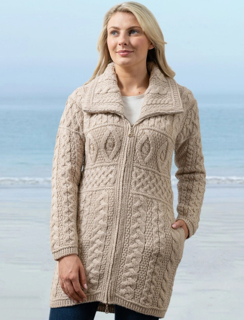 Double Collar Merino Aran Coat -Parsnip