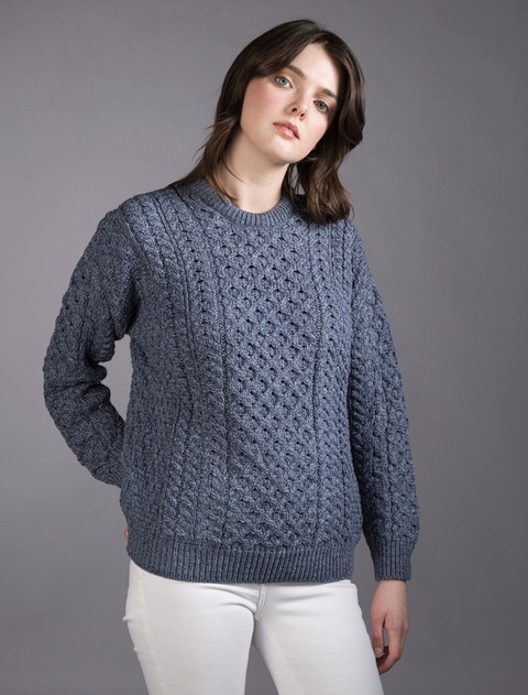 Women's Merino Aran Sweater - Denim Marl