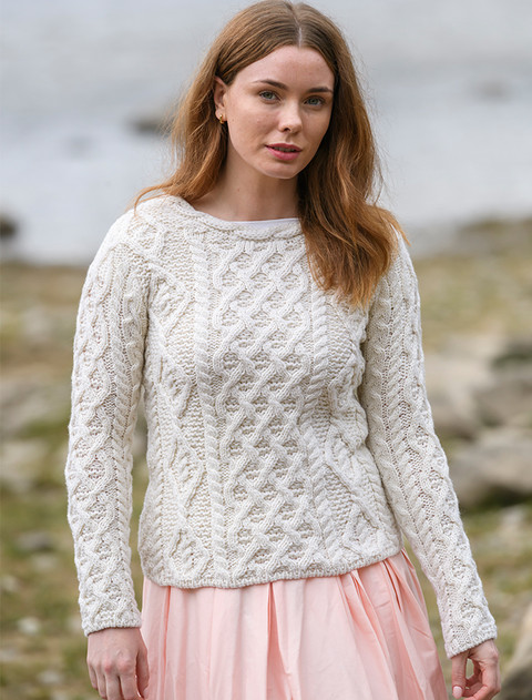 Lambay Aran Sweater for Women - White