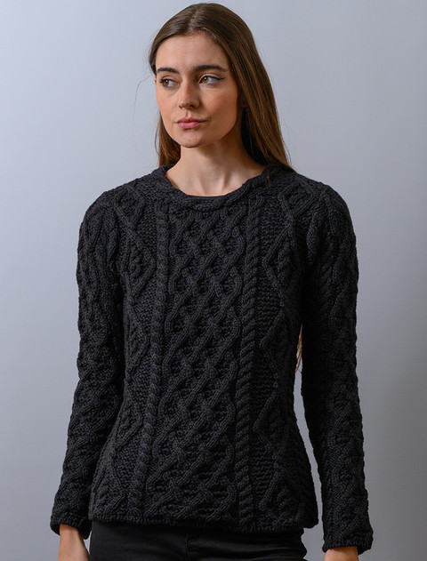 Lambay Aran Sweater for Women - Dark Night