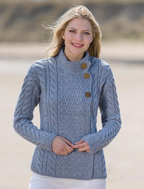 Super Soft Trellis and Cable Cardigan - Ocean Grey