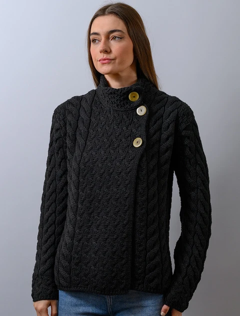 Super Soft Trellis and Cable Cardigan - Black
