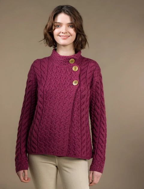 Super Soft Trellis and Cable Cardigan - Jam