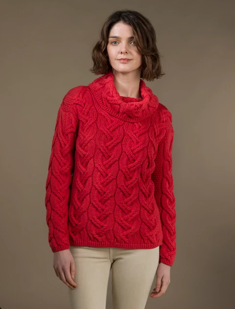 Super Soft Chunky Cable Cowl Neck Aran - Coral