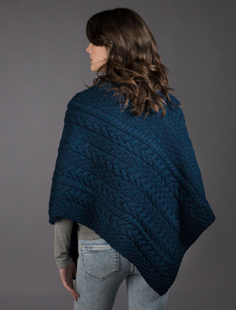 Cable Poncho with Aran Button Detail - Atlantic