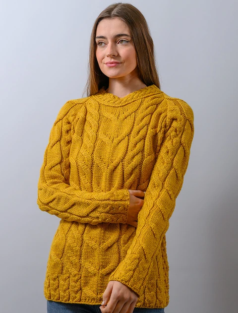Super Soft Luxury Cable Knit Aran - color: Yellow; type: Front