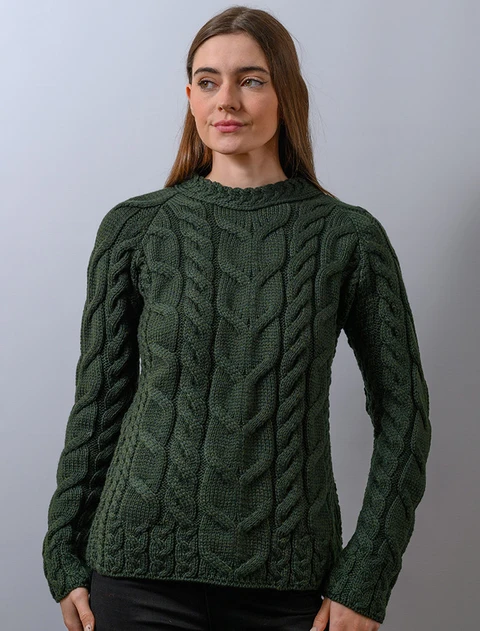 Cable Knit Aran - color: Seaweed Green; type: Front