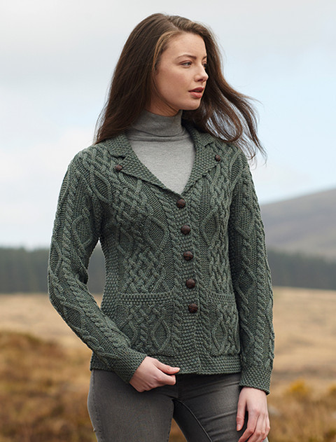 Revere Button Collar Aran Cardigan - Tundra