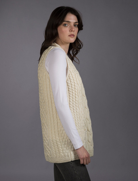 Cable Aran Waistcoat - Natural White