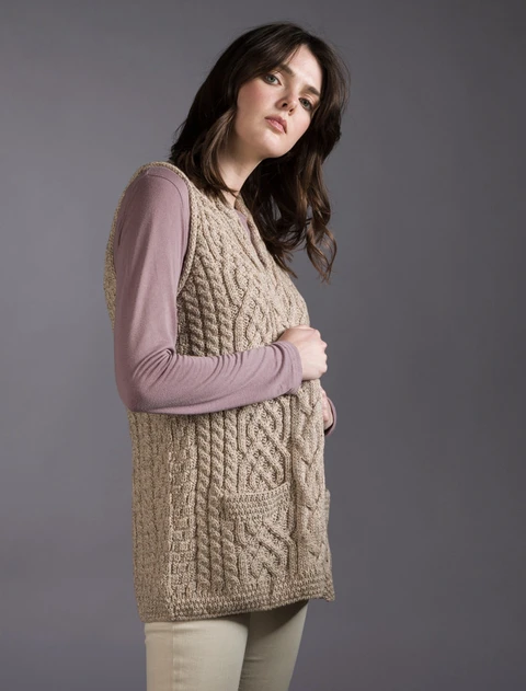 Cable Aran Waistcoat - Wicker