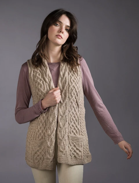 Cable Aran Waistcoat - Wicker