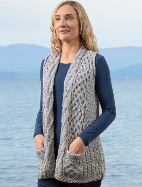 Cable Aran Waistcoat - Grey