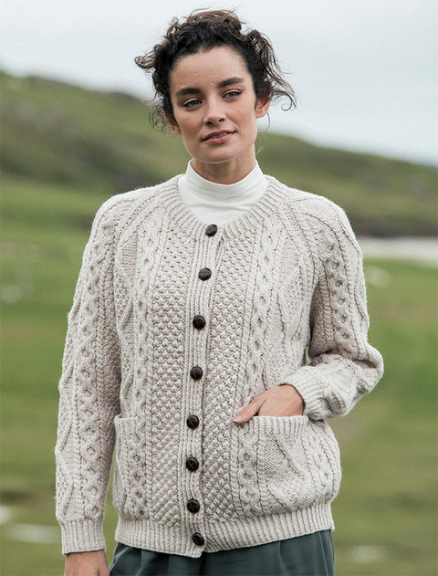 Premium Handknit Merino Lumber Jacket -Honey Oat - color: Honey Oat; type: Front