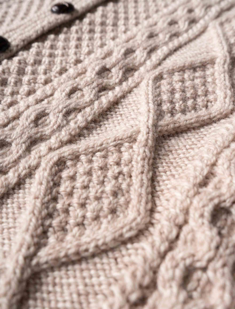 Premium Handknit Merino Lumber Jacket - color: Honey Oat; type: Macro, Detail
