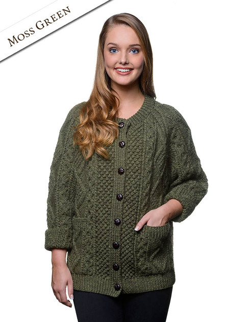 Premium Handknit Merino Lumber Jacket - color: Moss; type: Front, Isolated