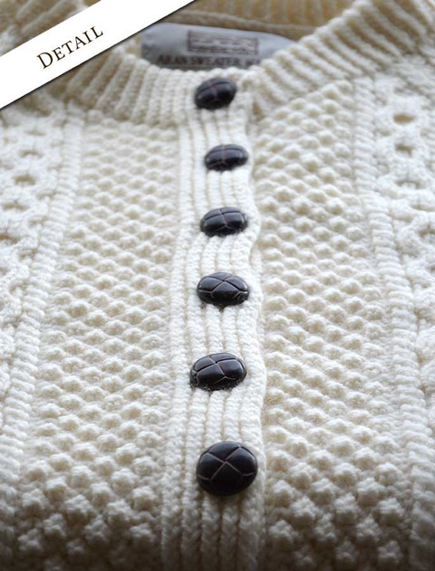 Button Detail of Premium Handknit Merino Lumber Jacket - color: Natural White; type: Macro, Detail