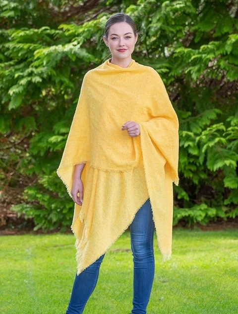 Lambswool Celtic Ruana Wrap - Lemon