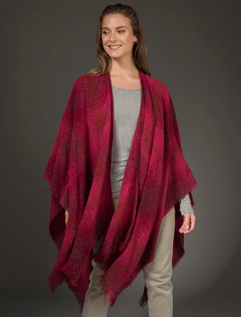 Lambswool Celtic Ruana Wrap - Red Checks