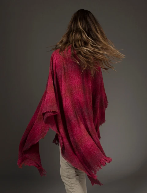 Lambswool Celtic Ruana Wrap - Red Checks