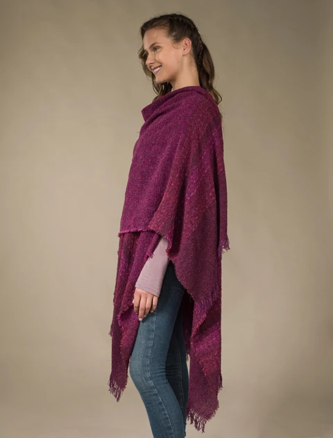 Lambswool Celtic Ruana Wrap - Burgundy Pink