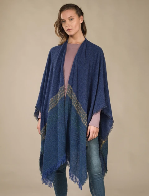 Lambswool Celtic Ruana Wrap - Cobalt Blue
